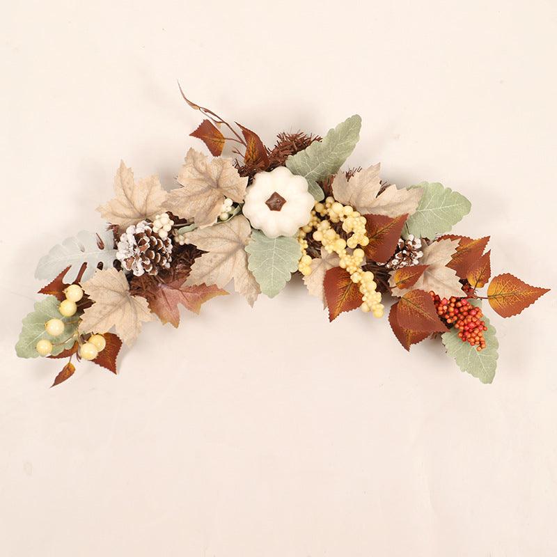 Autumn White Maple Leaf Pumpkin Wreath Rattan Lintel Flowers